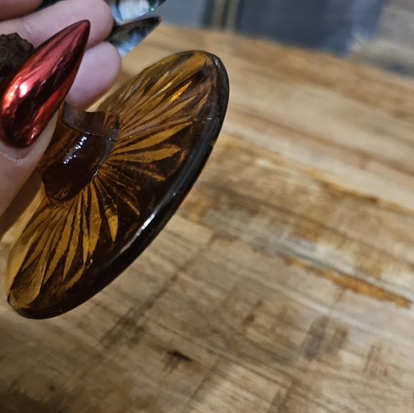 Indiana Glass Fluted Compote Diamond Point Candy Dish Amber Pedestal Ball Stem - Picture 11 of 11
